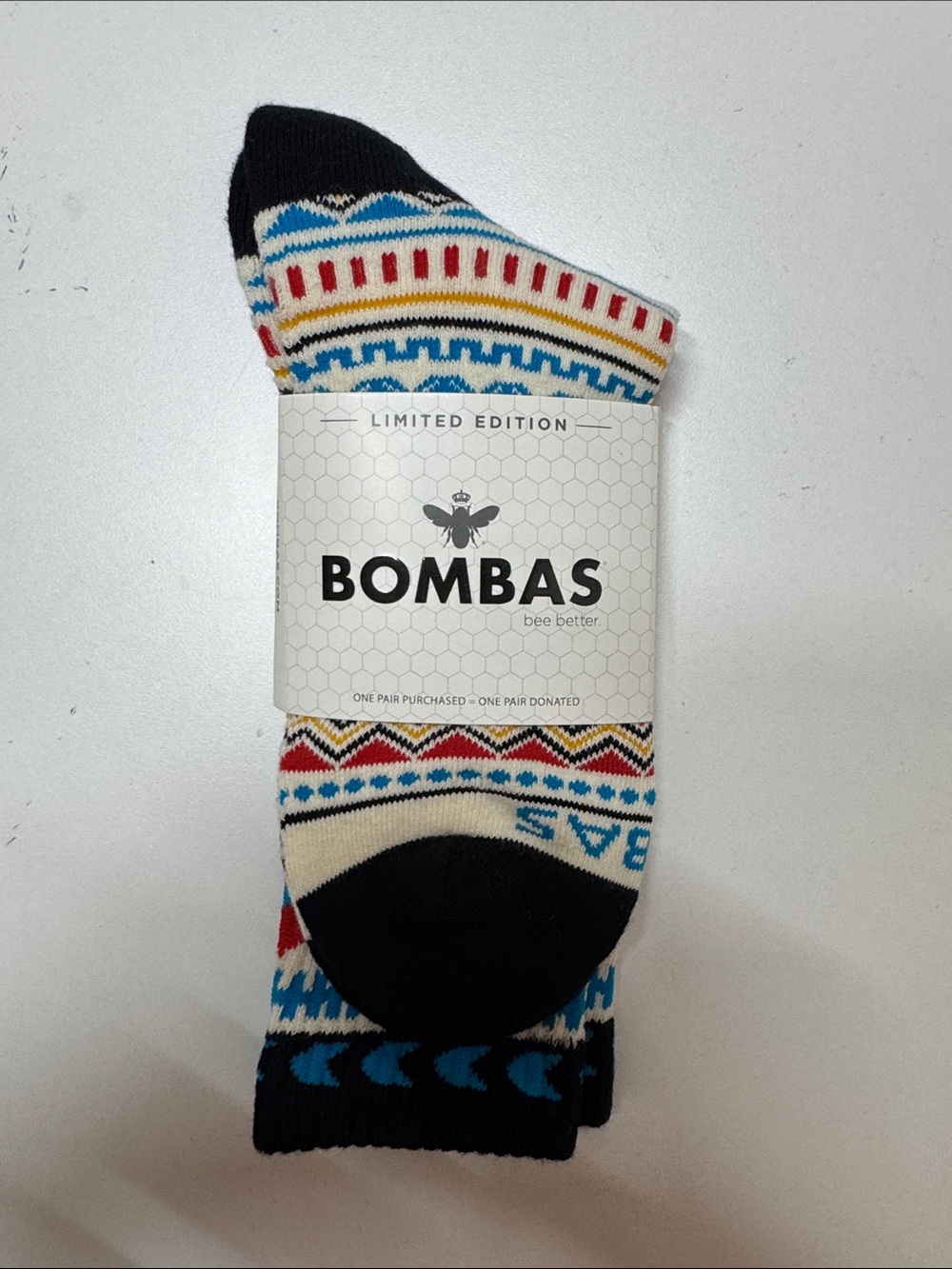 Bombas Black, Blue, Red, Cream Geometric Crew Socks